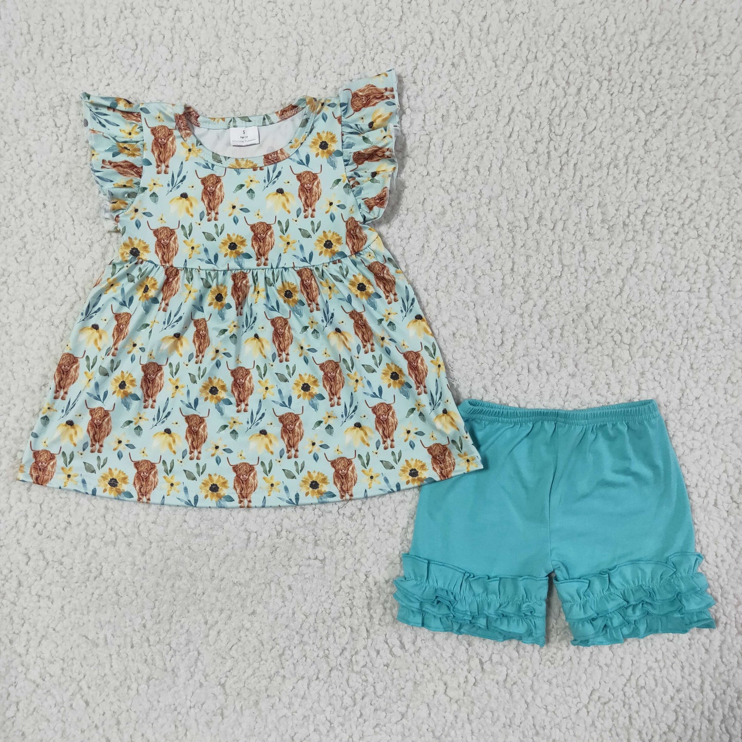 Girls Flowers Cow Cartoon Summer Set