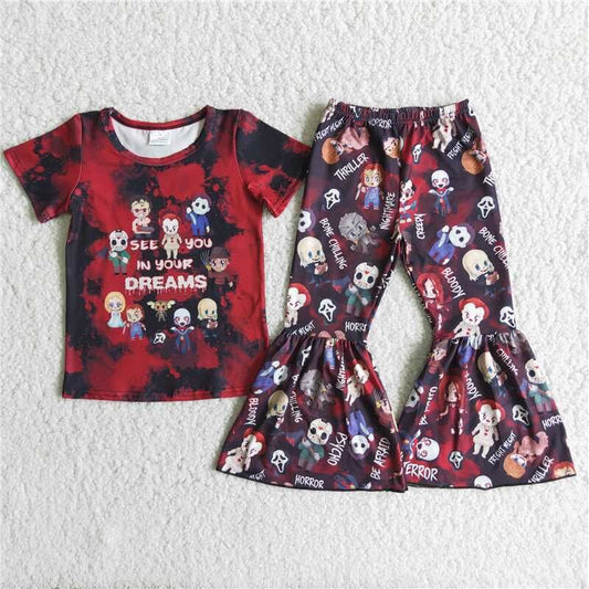 Halloween Red Cartoon Bell Pants Girl Outfits