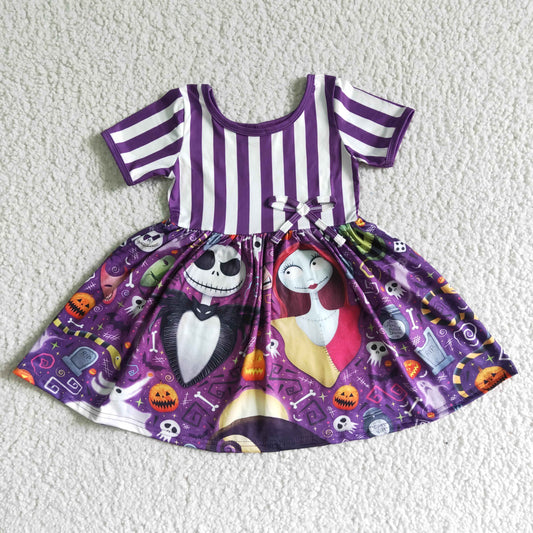 Purple Stripe Cartoon Girls Dress