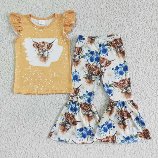 Highland Cow Flowers Girls Outfits
