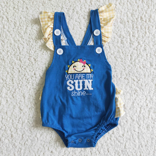 Blue SUN Embroidery Girls baby romper