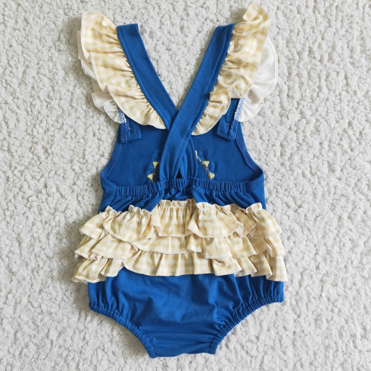 Blue SUN Embroidery Girls baby romper