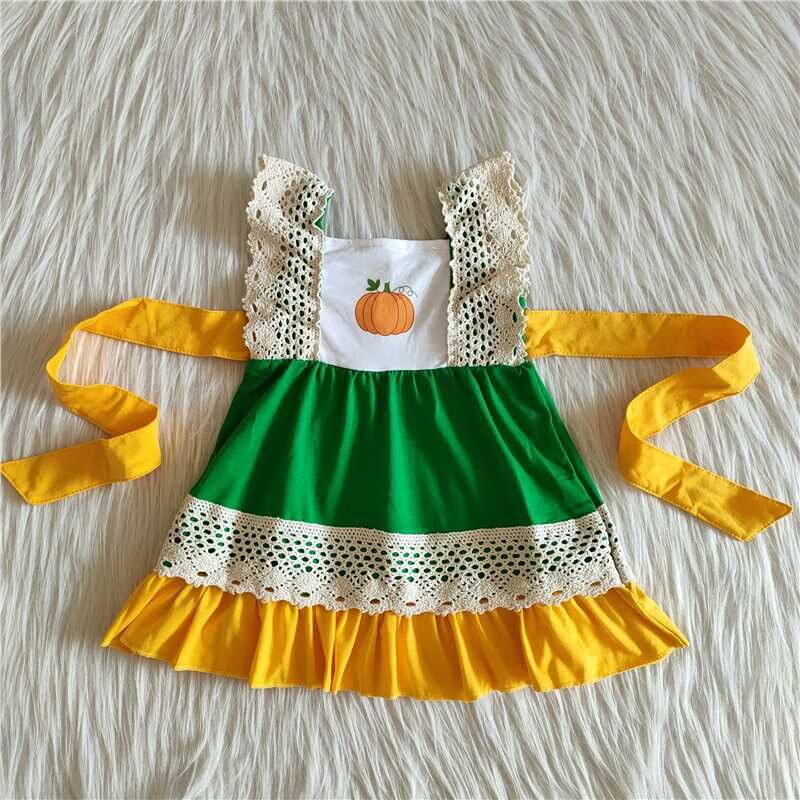 Halloween Pumpkin Green With Lace Twirl Dress Dress