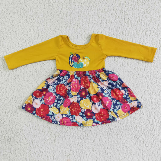 Fall Embroidery Flowers pumpkin big skirt