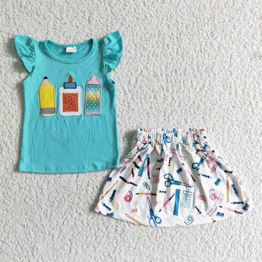 Back To School Embroidery Pencil +Skirt Set