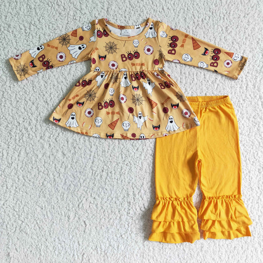 Halloween Pumpkin Yellow Stripe Girls Outfits