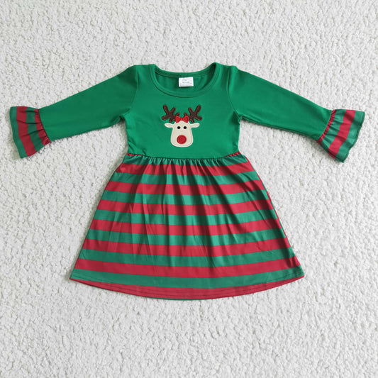 Christmas Embroidery Deer Girls Dress