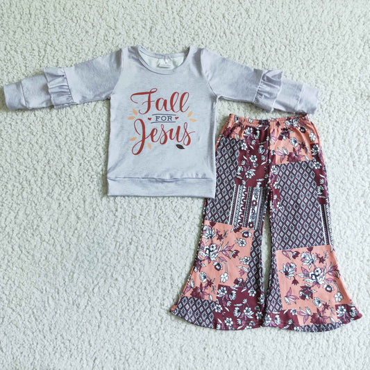 Fall Outfits Grey Flowers Girl Suit