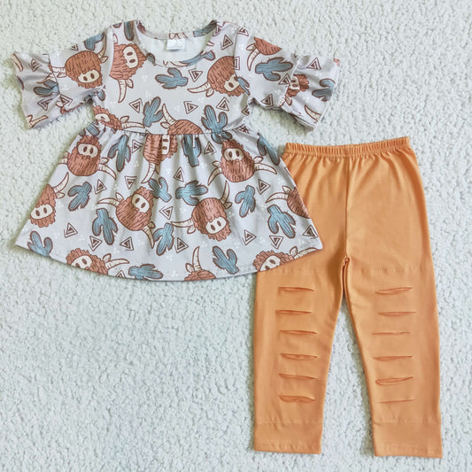 Flowers Cow Gilrs Outfits With Holes