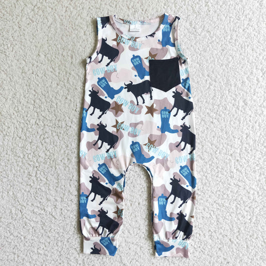 Cow Boot Print Boy romper