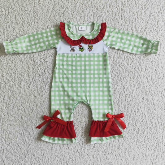 Christmas Embroidery Cartoon Girls Romper