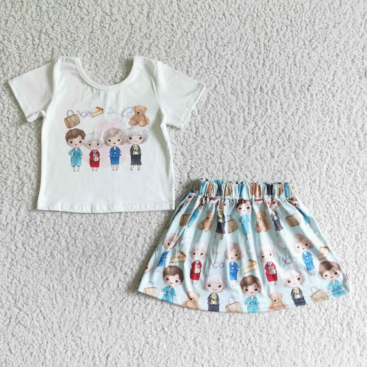 Cartoon Short +Skirt Girls Summer Set