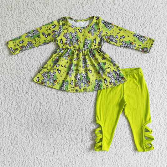 Green Cartoon Pants Girls Outfits