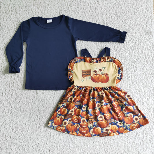 Fall Outfits 2pcs Pumpkin shirt +dress