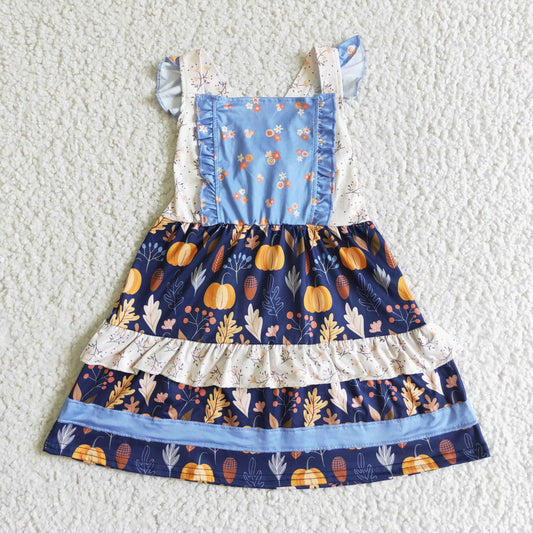 Fall Outfits Flowers Pumpkin Girls Dress
