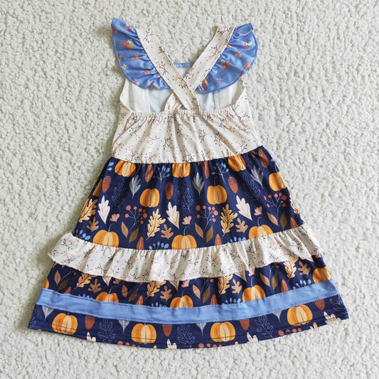 Fall Outfits Flowers Pumpkin Girls Dress