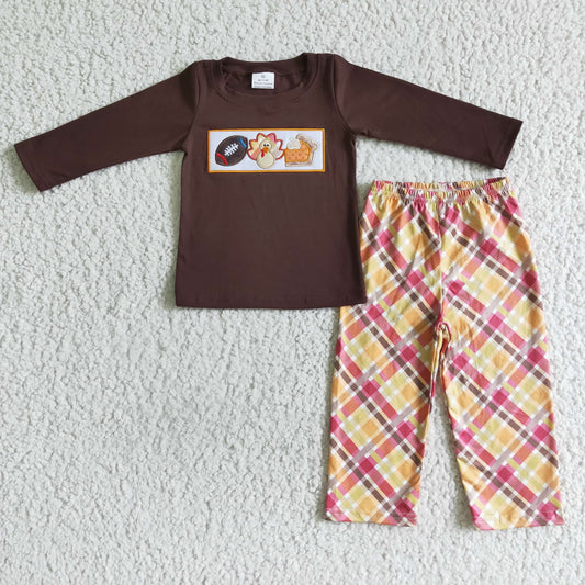 Thanksgiving embroidery Turkey Boy Outfits