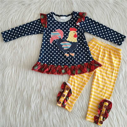 Fall Outfits Chicken Polka Dots Print Girls Set