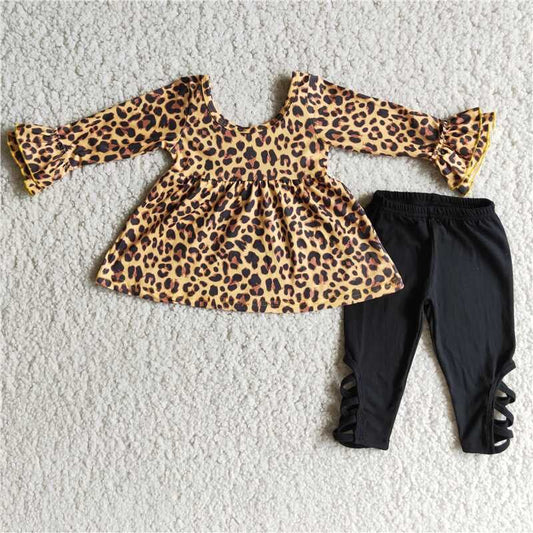 Fall Outfits Leopard Balck Girls Set