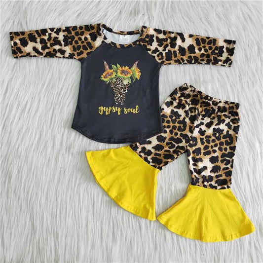 Fall Outfits Sunflower Cow Girls Set