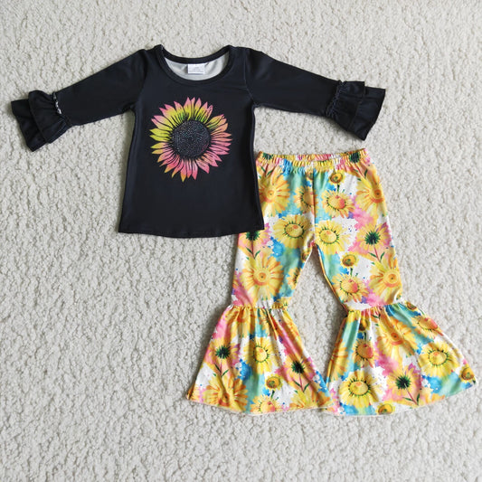 Fall Outfits Black Sunflower Girls Set