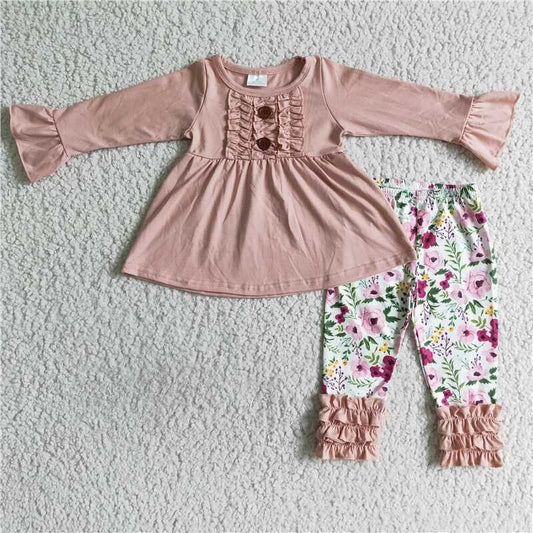 Fall Outfits Pink Flowers Girls Set