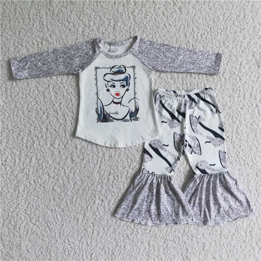 Fall Outfit Gray Cartoon Girls Set