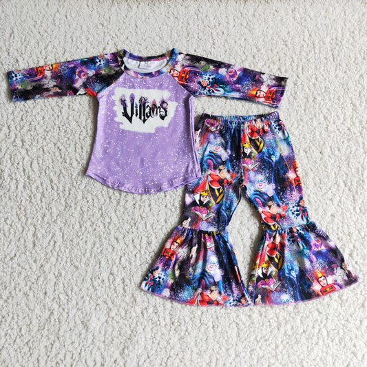 Fall Outfit Purple Cartoon Pants Girls Set