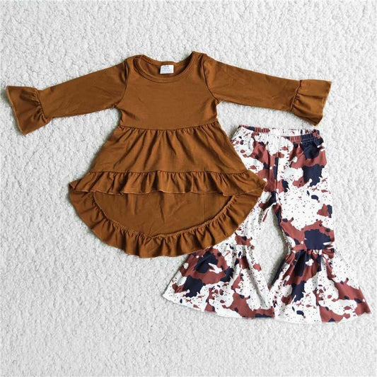 fall Outfits Brown Cow Ruffle Girls Set