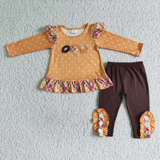 Thanksgiving embroidery Turkey Girls Outfits