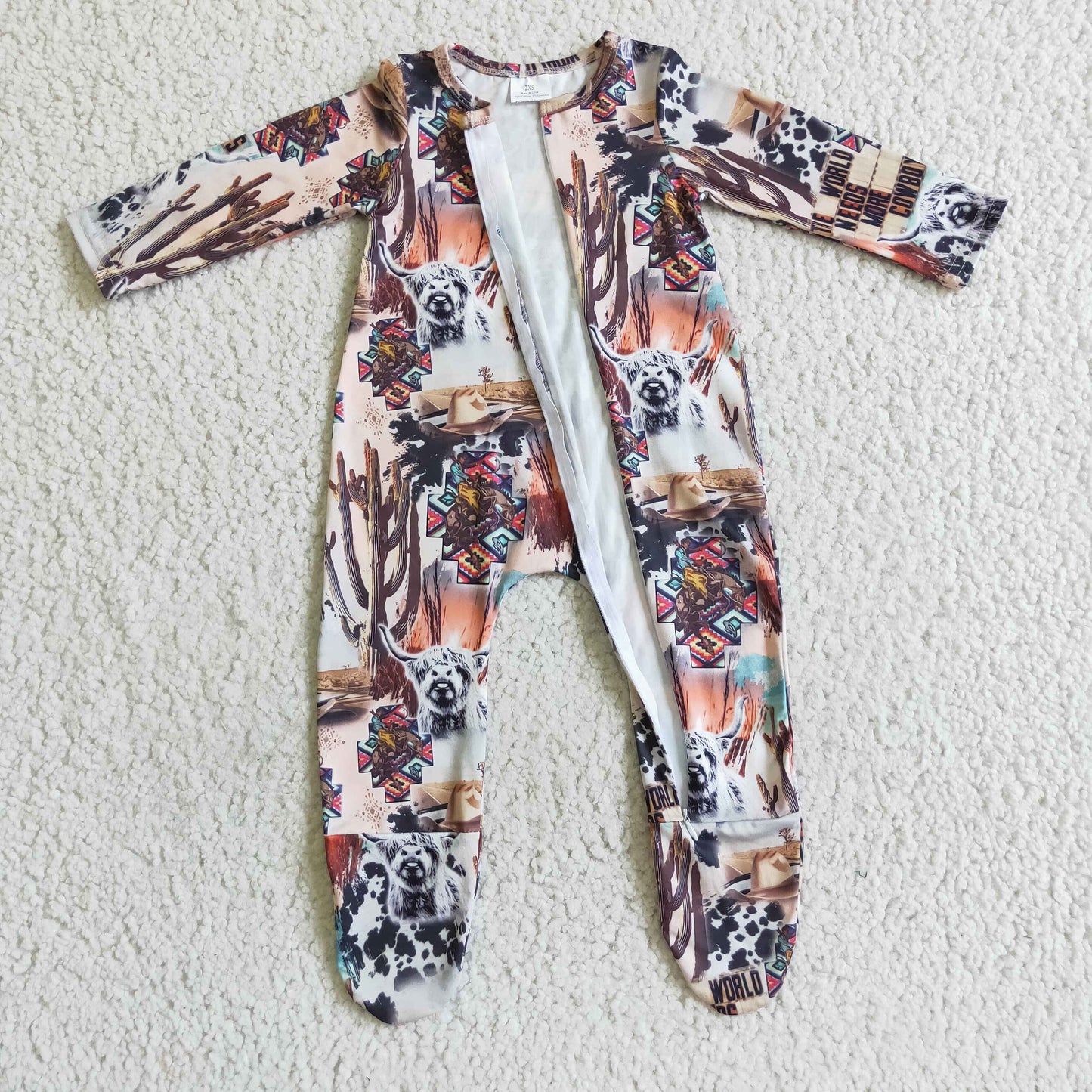 Western Cactus Cow Romper With zipper