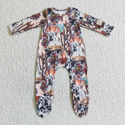 Western Cactus Cow Romper With zipper