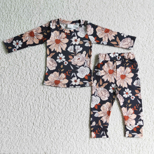 Fall Black Flowers Girls Pajamas