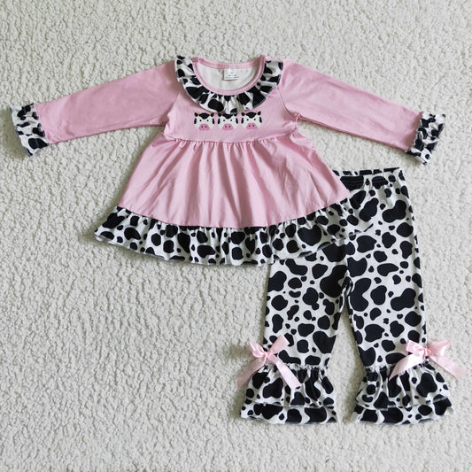 Fall Outfits Pink Cow With Bow Girls Outfits