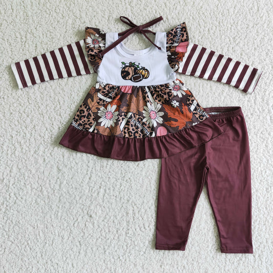 Brown Baseball Flower Embroidery Girls Outfits
