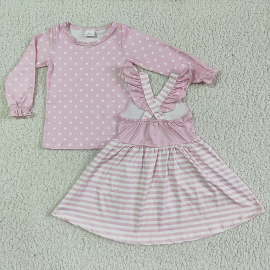 Christmas Pink Santa Polka Dots Girls Overall set