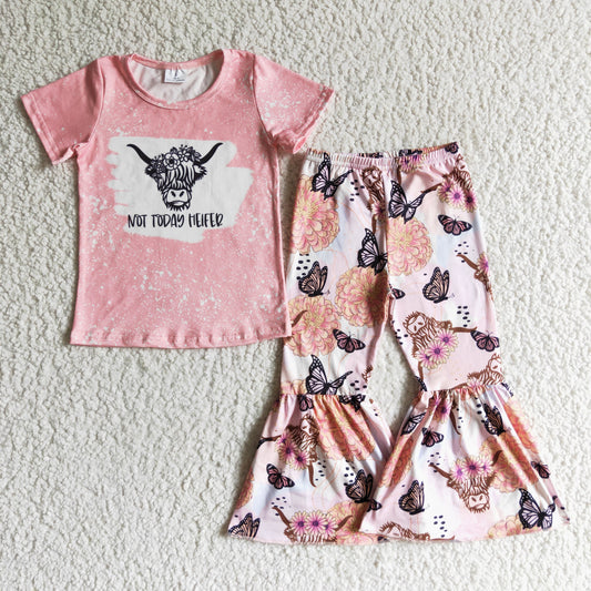 Pink Cow Cartoon Ruffle Girls Outfits