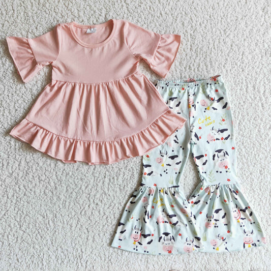 Pink Ruffle Cow Bell Pants