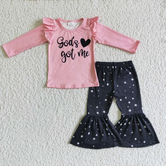 Pink Ruffle Black Bell Pants