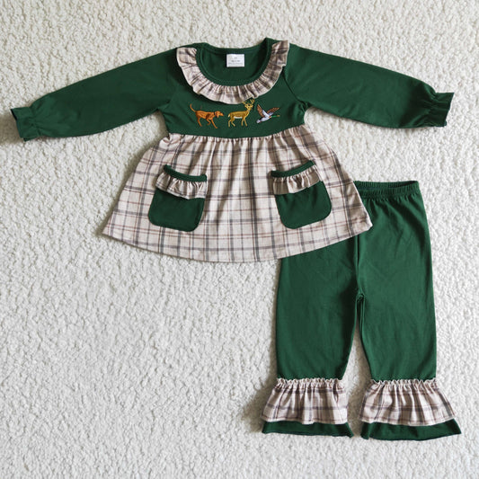 Fall Outfits Green Embroidery Suit For Girls