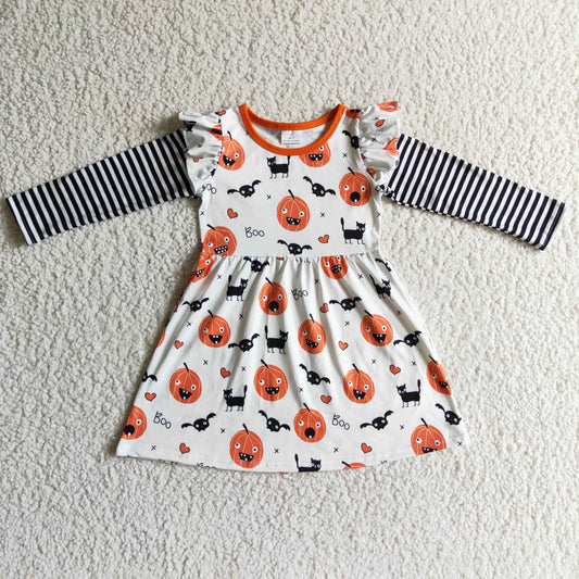 Halloween Striped Pumpkin Stripe Girls Dress