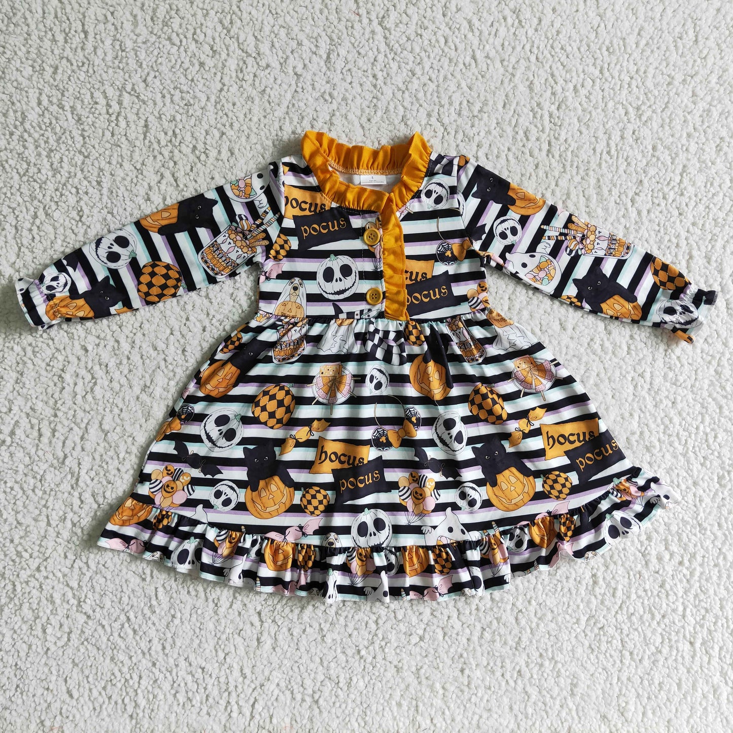 Halloween Striped Pumpkin Cartoon Girls Dress