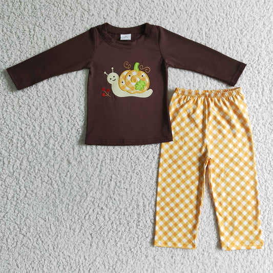 Fall Embroidered Snail Pattern Boy Outfits