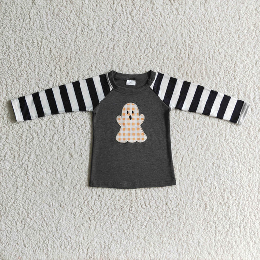Black Stripe Embroidery Cartoon Boy Shirt