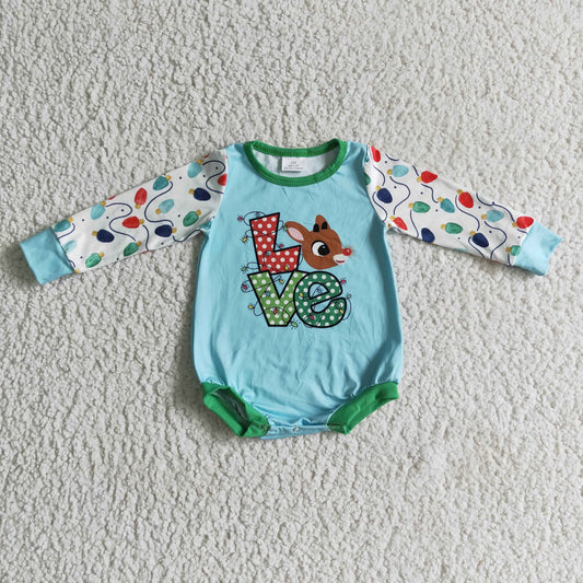 Christmas Blue Deer Long Sleeves Romper