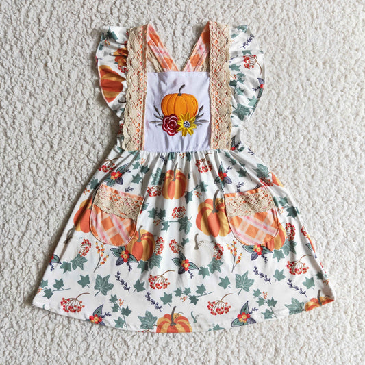 Flower Pumpkin Embroidery Girls Dress