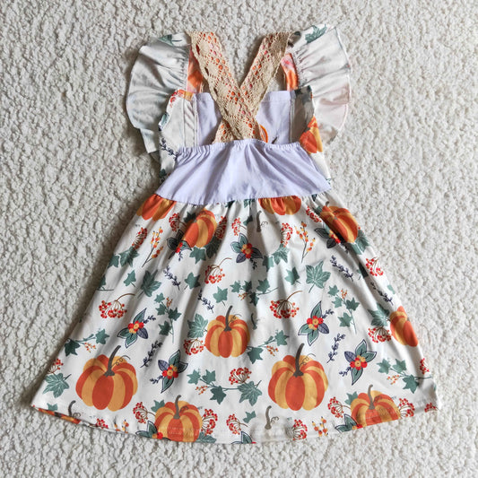 Flower Pumpkin Embroidery Girls Dress