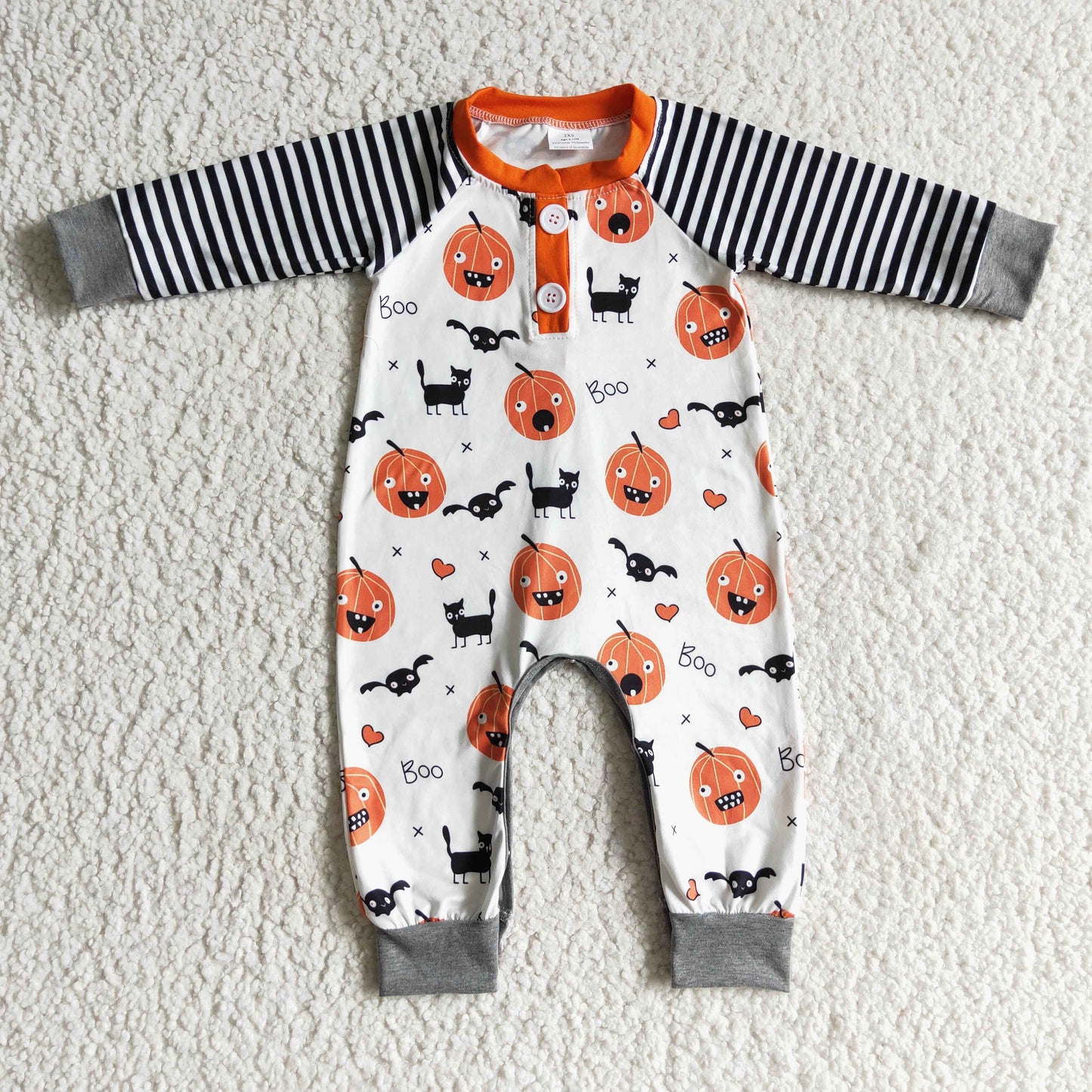 Halloween Pumpkin Stripe Baby long Romper