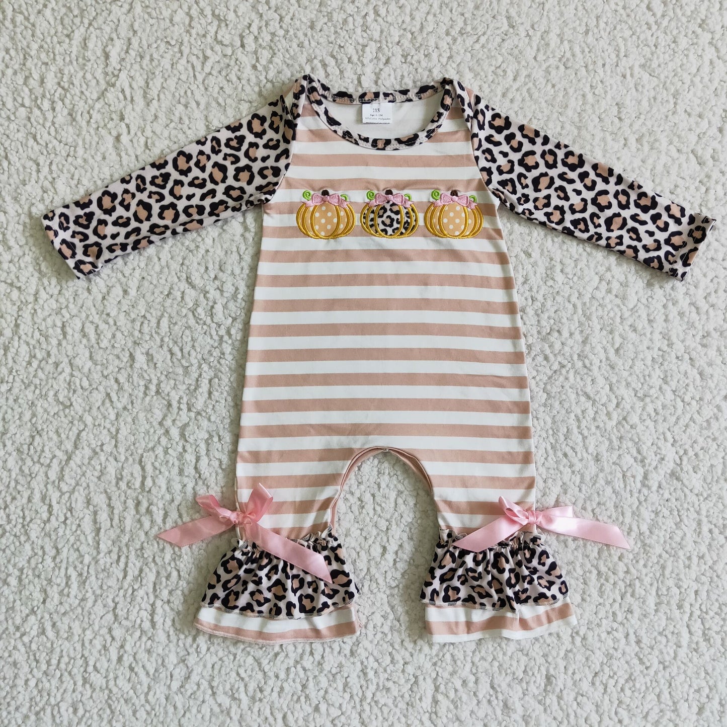 Halloween Leopard Pumpkin Embroidery Romper