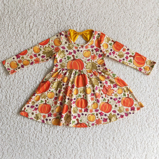 Fall Pumpkin Flowers Girls Dress